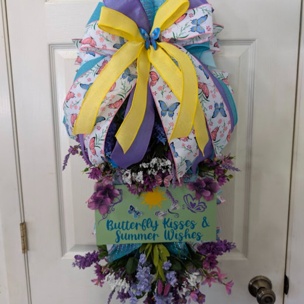 Summer Swag Wreath, Floral Wreath, Butterflies, Mothers Day Gift, Mothers Day